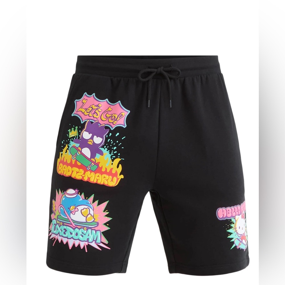 New! Men’s Hello Kitty and Friends Graphic Black Shorts - Picture 2 of 9